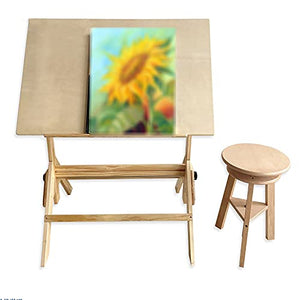 VejiA Solid Wood Adjustable Painting Table - Tilt Tabletop Fine Art Drawing Drafting Tables