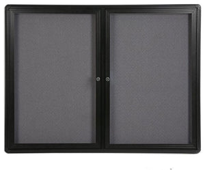 4' x 3' Enclosed Bulletin Board with 2 Swing-Open Locking Doors, 48" x 36" Gray Fabric Notice Board for Indoor Use, Aluminum (Black Frame)