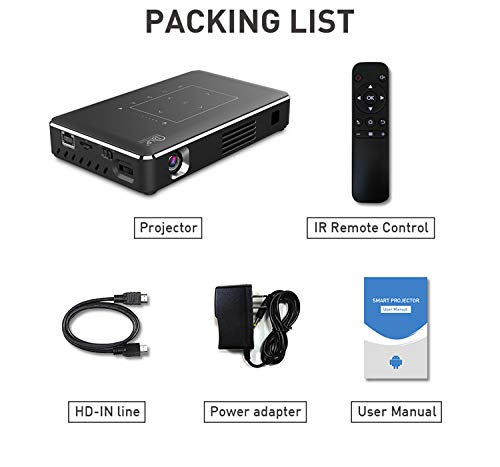 CACACOL T10 Mini Portable Pocket Projector Touch Panel Android Smart 4K UHD Support Slim Wireless LED DLP Phone Projector Built-in Battery (Grey)