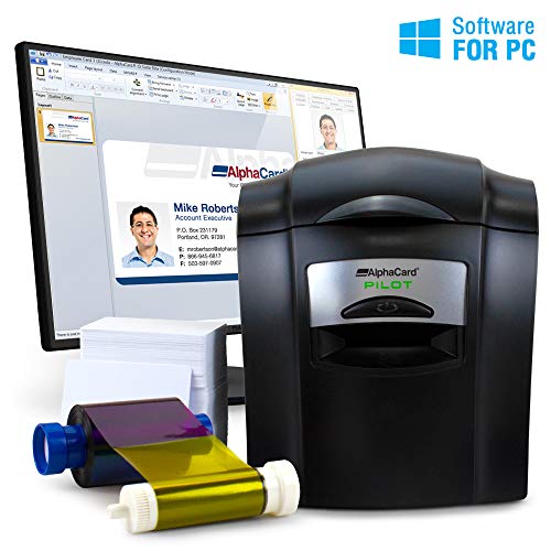 Complete AlphaCard ID Card Printer Bundle: AlphaCard Pilot ID Printer, AlphaCard ID Software, ID Supplies (Complete Bundle for PCs, Pilot Printer)