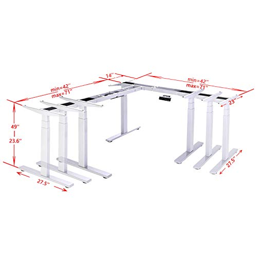 VWINDESK VJ301 L Shaped Electric Height Adjustable Standing Corner Desk Frame Only W/Triple Motor, Ergonomic Sit Stand Up Height Adjustable Steel Base with Digital Memory Keypad (Gray)