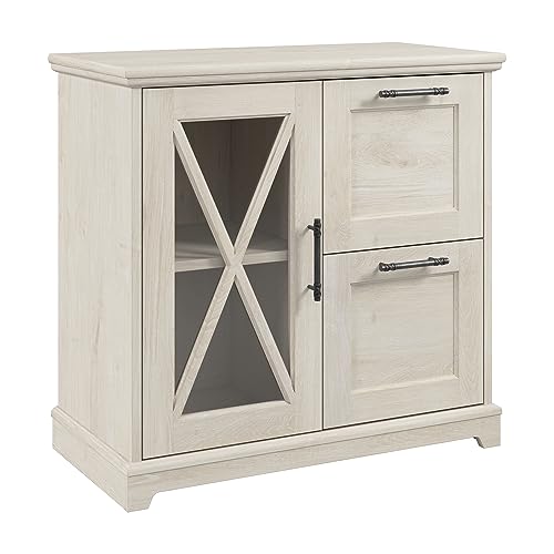 Bush Furniture Lennox Farmhouse 2 Drawer Lateral File Cabinet with Shelves | Linen White Oak