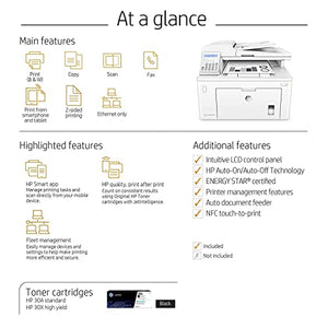 HP Laserjet Pro MFP M227fdn All-in-One Laser Printer with Print Security, Print Scan Copy Fax, Auto Duplex Printing, 250-sheet Input Tray, 35-Sheet ADF, 2-line LCD, White-Bundle with Printer Cable.