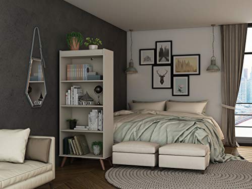 Manhattan Comfort Hampton Modern Home Basic Furniture Office Set with Writing Desk, Bookcase, and Floating Wall Décor Shelves, 3 Piece, Off White