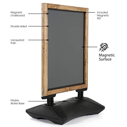 M&T Displays WindPro Wind Resistant Fir Wood Outdoor Pavement Sidewalk Sign with Magnetic Chalkboard, Durable HDPE Water Base and 2 Magnetic PET Covers (23.2x30.7, Dark Wood - Black)