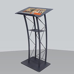 BINELUCOLU Metal Podium Stand, Black Curved Pulpit Lectern with Storage Holder - Ideal for Speeches, Churches, and Ceremonies