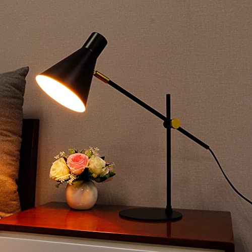Metal Desk Lamp, Eye-Caring Table Lamp with Flexible Goose Neck (Black)