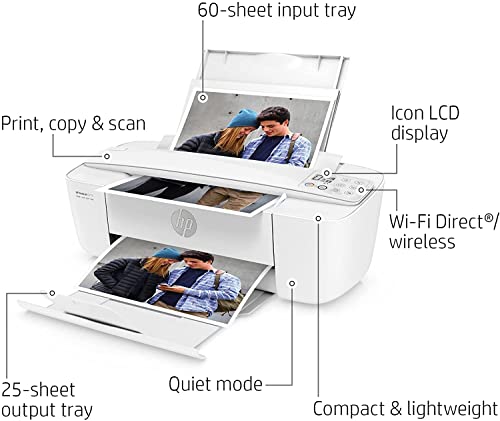 H -P DeskJet Wireless Color Inkjet Printer All-in-One with LCD Display - Print Scan Copy and Mobile Printing Ultra Compact with 6 ft NeeGo Printer Cable