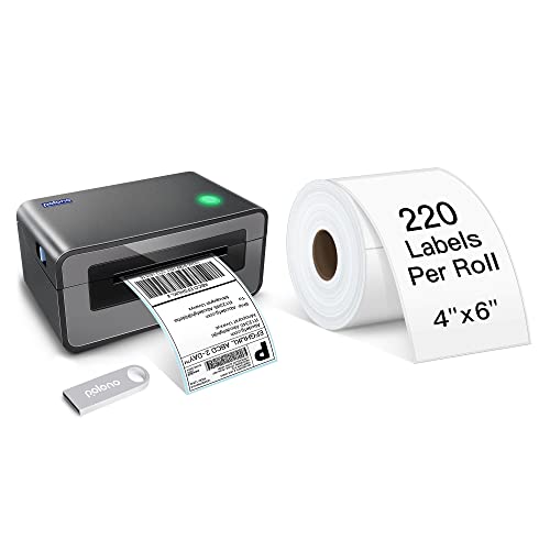 POLONO Label Printer - 150mm/s 4x6 Gray Thermal Label Printer, POLONO 4"×6" Direct Thermal Shipping Label, 220 Labels/Roll, Compatible with Amazon, Ebay, Etsy, Shopify and FedEx