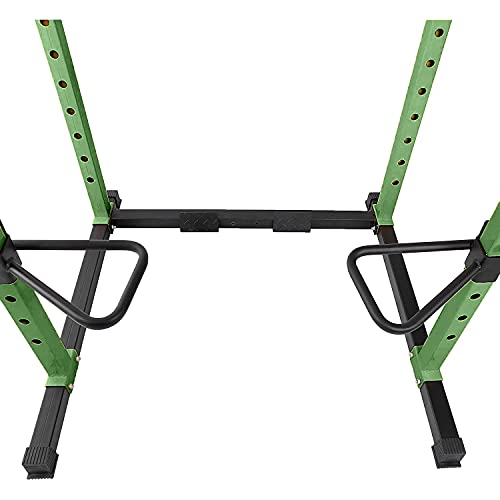 HulkFit HFPC-GR 1,000 Pound Capacity Adjustable Power Cage with 2 Safety Bars and Dip Bars & Customizable Add Ons, Cage Only, Green