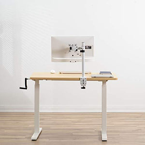 VIVO Manual Height Adjustable 43 x 24 inch Stand Up Desk, Light Wood Solid One-Piece Table Top, White Frame, Standing Workstation with Hand Crank, DESK-KIT-CW4C