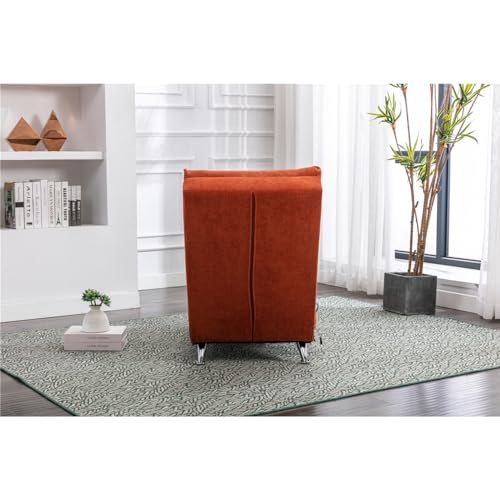 Poly Fabric Ergonomic Backrest Lounges with Side Pocket Orange Plaid