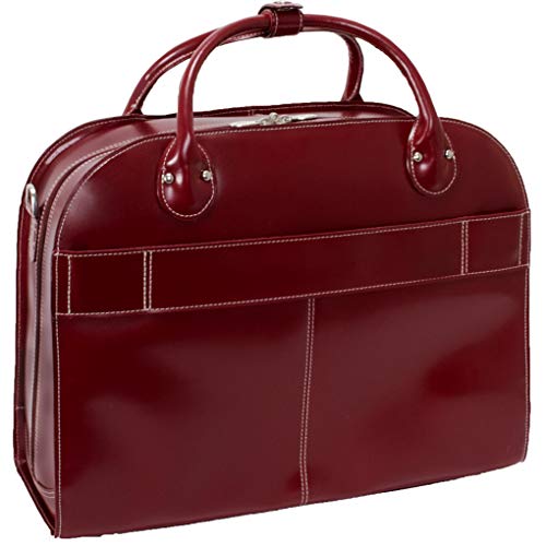 McKlein, W Series, Roseville, Top Grain Cowhide Leather, 15" Leather Fly-Through Checkpoint-Friendly Patented Detachable -Wheeled Ladies' Laptop Briefcase, Red (96646)