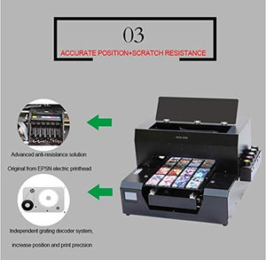 Automatic LED UV Inkjet Printer, A3 DIY Flatbed Digital Printer for Variety of Materials Like Plastic, PC, PVC, TPU, Acrylic, Wood,Phone Cases. Multifunctional Printer.(A3)