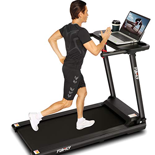 FUNMILY Treadmill for Home, Folding Treadmills with Desk and Bluetooth Speaker, Portable Electric Treadmill Machine for Running Walking Workout, 265 LBS Weight Capacity (Silver)