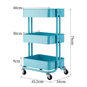 None 3 Tier Rolling Cart with Wheels Metal Utility Cart Storage Organizer Trolley (Blue, 1pcs)