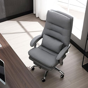 BOWTHY High Back Executive Office Chair with Foot Rest - Gray Comfy Chair with Reclining Desk, Padded Armrests, and Thick Cushion