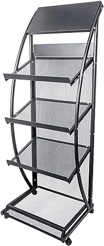 HACSYP Leaflet Display Stand, 4 Tier Mail Organizer, Floor-Standing Brochure Holder with Wheels