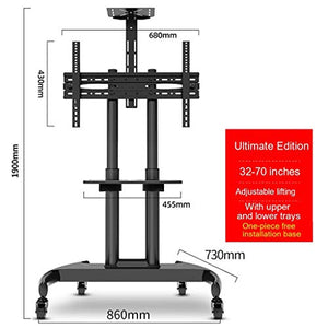 WYJW Mobile TV Stand Cart for 32-70 Inch Screen TVs, Height Adjustable with Wheels