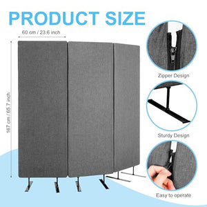 Pangda Privacy Divider 3-Pack, 72 x 66 Inch Acoustic Panel for Noise Reduction (Dark Gray)