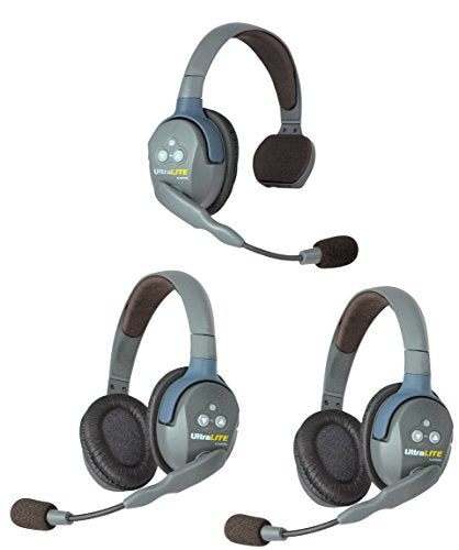 Eartec UL312 UltraLITE Full Duplex Wireless Intercom 2 Way Communication System for 3 Users - 1 ULSM Single-Ear Master Headset and 2-Pack of ULDR Dual Ear Remote Headsets