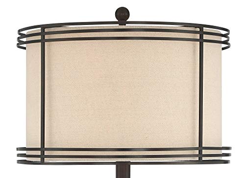Barnes and Ivy Rustic Industrial Farmhouse Floor Lamp with Night Light - 63" Tall Bronze Drum Shade