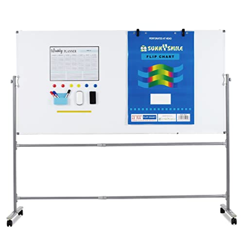 OCNBLU Mobile White Board 72"x36" - Magnetic Dry Erase Board with Lockable Wheels - Multipurpose Double-Sided Board for Home, Office, Classroom Use - Adjustable Height, Fixed Angle, 360-Degree Flip