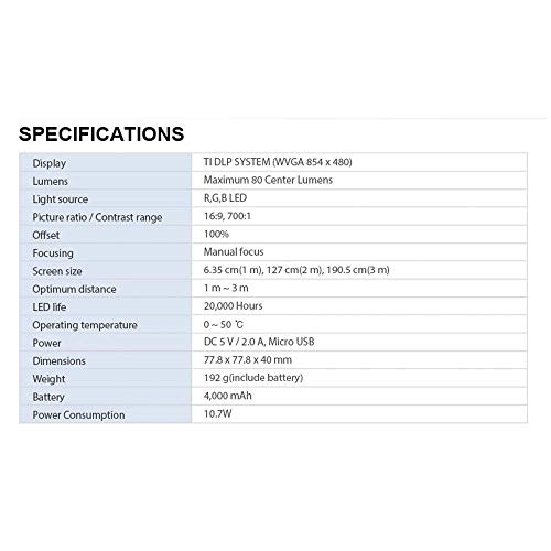 Samsung Smart Beam Portable Mini Projector (SSB-10DLFN08 Silver) Wi-Fi Connection, Screen Mirroring (Samsung Smart View App), 4000mAh Battery