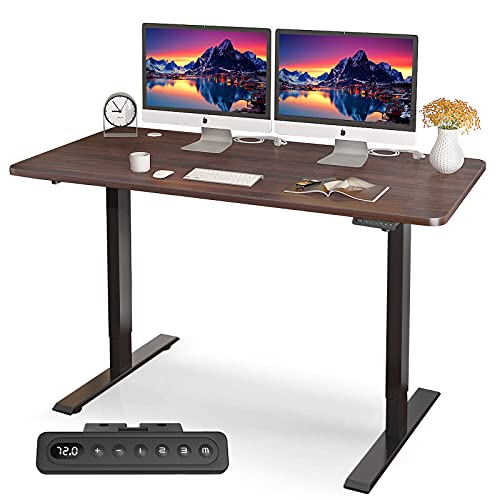 MAIDeSITe Dual Motor Electric Standing Desk Adjustable Height Computer Desk, 55 x 28 Inches Stand Up Desk Workstation Home Office Table, Black Frame/Walnut Top