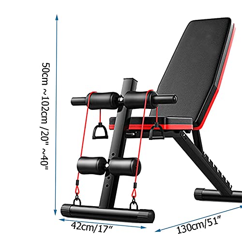 LHK 5-in-1 Adjustable Weight Bench, Foldable Full Body Workout Benches, Weights Lifting Strength Training Equipment with Elastic Ropes, for Home Gym
