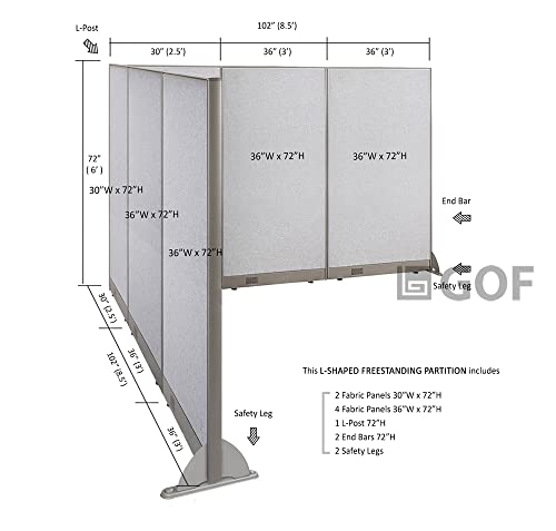 GOF Freestanding L Shaped Office Partition - Large Fabric Room Divider Panel