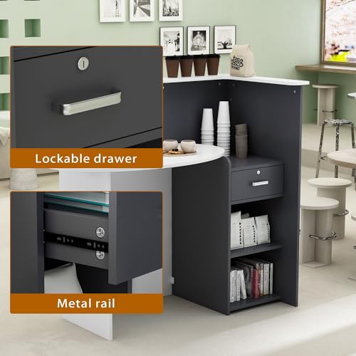 MOUMON Retail Reception Counter Desk with Lockable Drawer, White/Dark Grey (47.7" W x 23.6" D x 43.3" H)