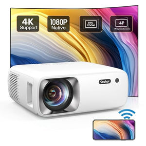 Sovboi Outdoor Projector 4K with WiFi and Bluetooth: 500 ANSI Native 1080P, 4D/4P Keystone, 450'' & 50% Zoom - SOI-Smart System Movie Projector