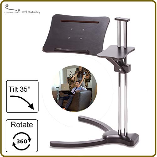 Lounge-wood Dark - Computer Table, supports up to 17-18 inch Laptops, Tablet, IPad, Lectern for E-book. Coolfit Cooling System, Mouse-pad for external Mouse or Smartphone
