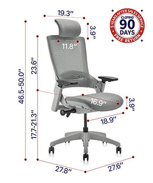 CLATINA Ergonomic High Swivel Executive Chair with Adjustable Height Headrest, 3D Armrest, Lumbar Support, Gray Mesh/High Back