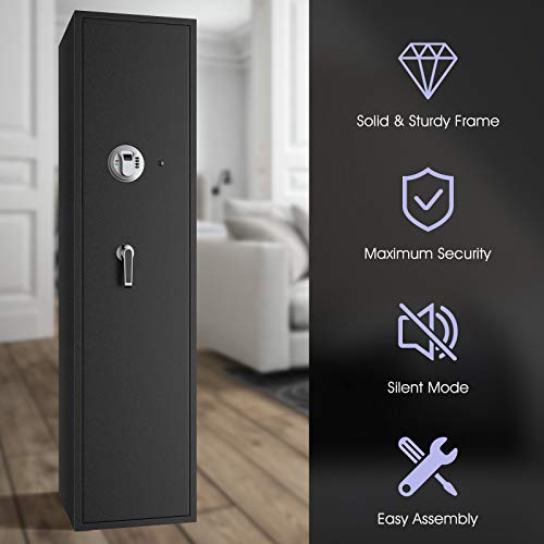 Goplus Rifle Gun Safe, Large Long Gun Safe w/Separate Pistol Lock Box, 5-Gun Safe Box w/ Digital Keypad & Emergency Keys, Electronic Gun Security Cabinet for Home (Biometric Fingerprint Recognition)