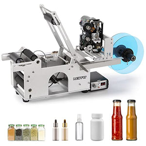 NEWTRY 2 in 1 Semi-Automatic Round Bottle Labeling Machine with Date Coding - 20-120mm Bottle Diameter