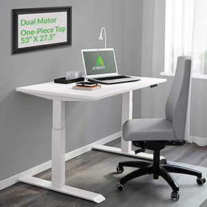 53" Dual Motor Electric Standing Desk with Whole One-Piece Desk Top, Adjustable Stand Up USB Office Workstation, White, 53"X27.5" Top, 47" Height and Memory Presets with USB Ports, Support 220 Lbs