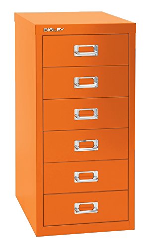 Bisley 6 Drawer Steel Under-Desk Multidrawer Storage Cabinet, Orange (MD6-OR)