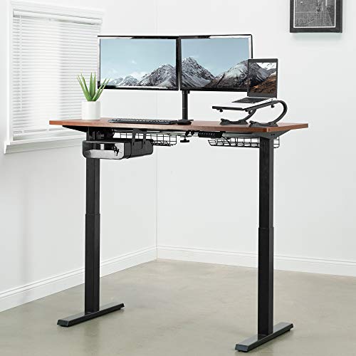 VIVO Electric Height Adjustable 60 x 24 inch Stand Up Desk, Dark Walnut Solid One-Piece Table Top, Black Frame, Standing Workstation with Push Button Controller, DESK-KIT-E5B6D