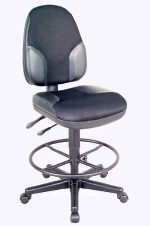 Monarch Armless Leather Drafting Stool Black Fabric/Black Leather Inset