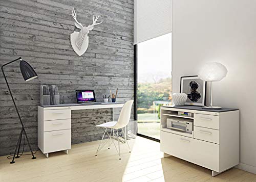 BDI 6414 SW/GRY Centro 3-Drawer File Cabinet, Satin White/Gray Glass