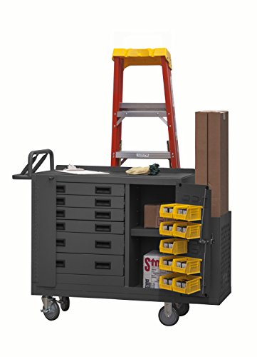 Durham 16 Gauge Welded Steel Mobile Bench Cabinet with 6 Drawers, 2211-DLP-6DR-RM-9B-95, 1 Shelf