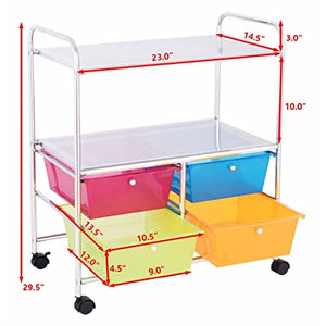 AuLYn 4-Drawer Rolling Storage Cart Rack Shelves - Multi-Colored, 1pcs