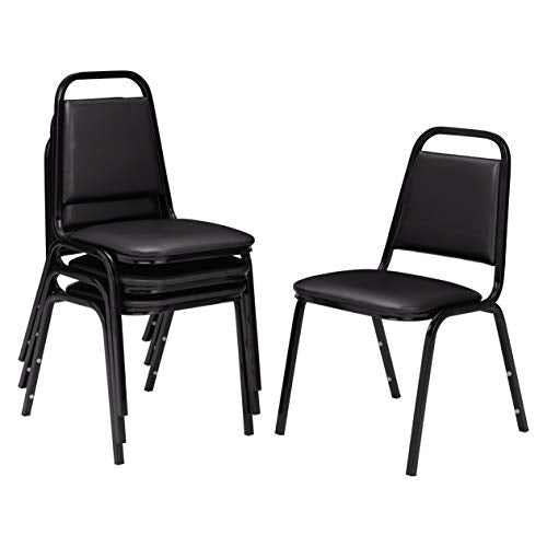National Public Seating (4 Pack) NPS® 9100 Series Vinyl Upholstered Stack Chair, Black Seat/Frame
