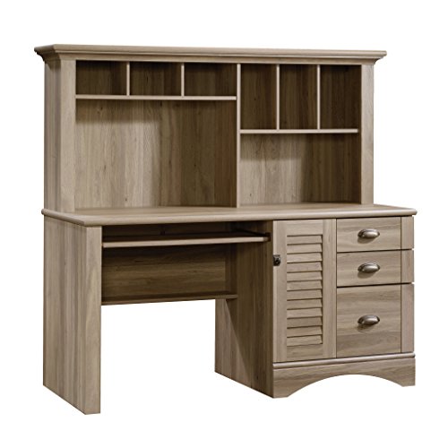 Sauder 415109 Harbor View Computer Desk with Hutch, L: 62.21" x W: 23.50" x H: 57.36", Salt Oak finish