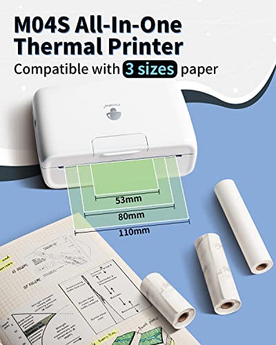 Phomemo M04S Bluetooth Portable Printer-Wireless Thermal Printer, Support 53/80/110mm Printing Width, 300dpi, Compatible for Phones and Pads for Document, Notes, Sticker, Journal