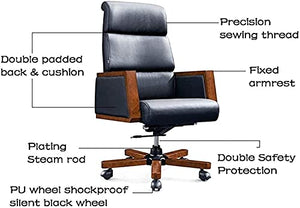 BKWJ Executive Managerial Office Chair with Fixed Armrest, Black Leather