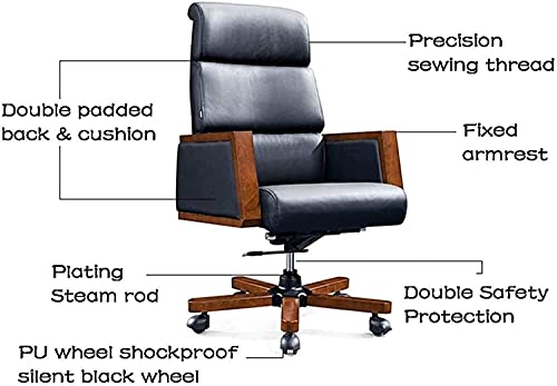 BKWJ Executive Managerial Office Chair with Fixed Armrest, Black Leather