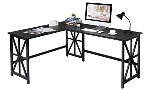 GreenForest Large L Shaped Desk and Computer Desk Bundle, Industrial Gaming Writing Desk Home Office Furniture Set, Black